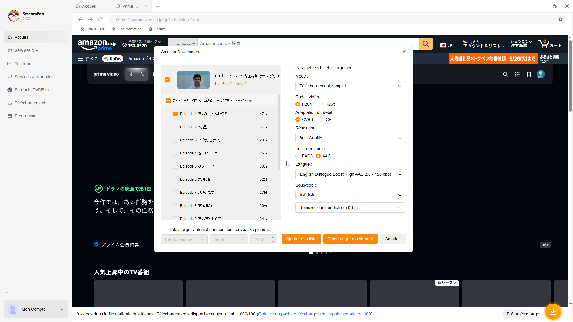 Troisième étape pour télécharger des émissions Amazon Prime Video avec StreamFab Amazon Downloader