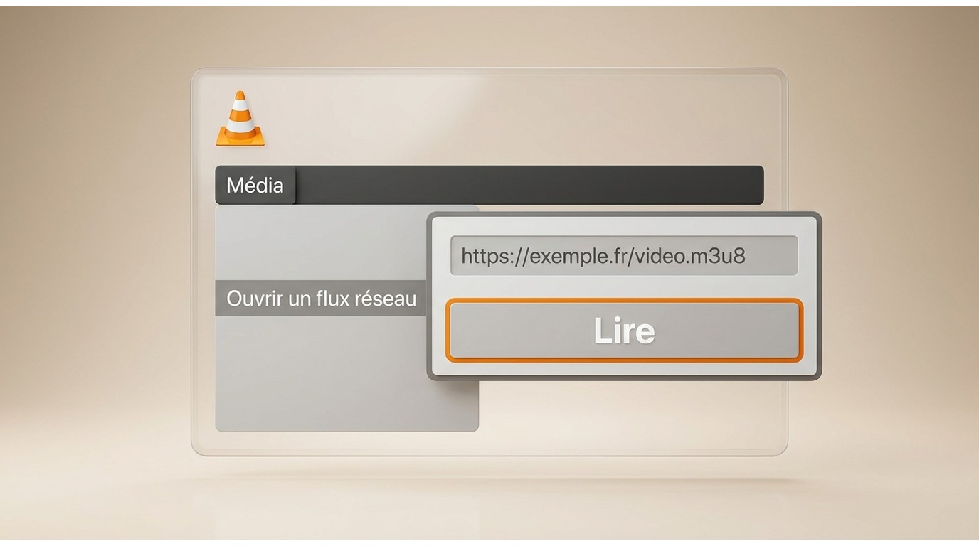 VLC sous Windows ouvrant une URL M3U8 avec la commande de flux réseau