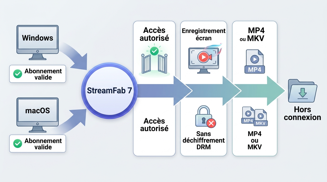 StreamFab enregistre l’image sans déchiffrer les DRM et crée un fichier MP4 ou MKV.