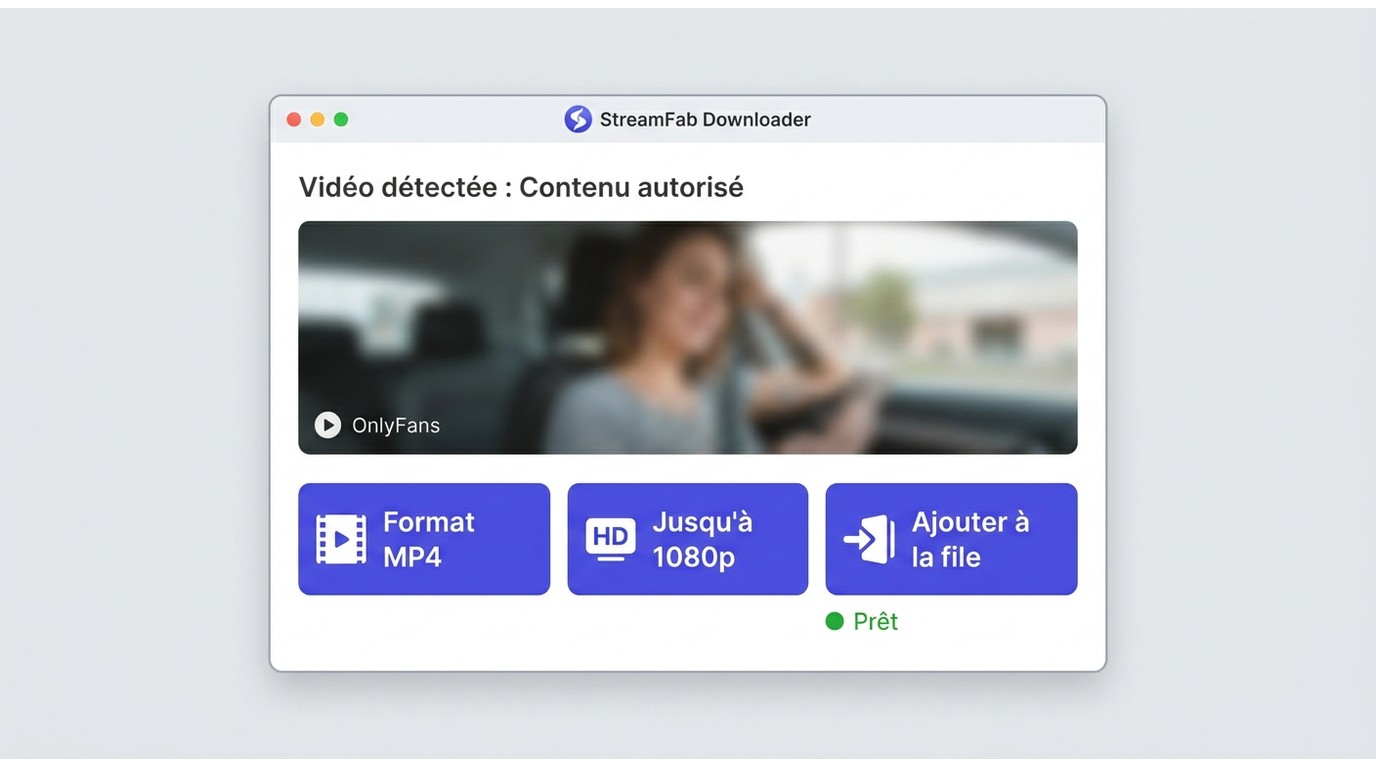 Réglages MP4 1080p et file d’attente dans StreamFab pour une vidéo OnlyFans autorisée