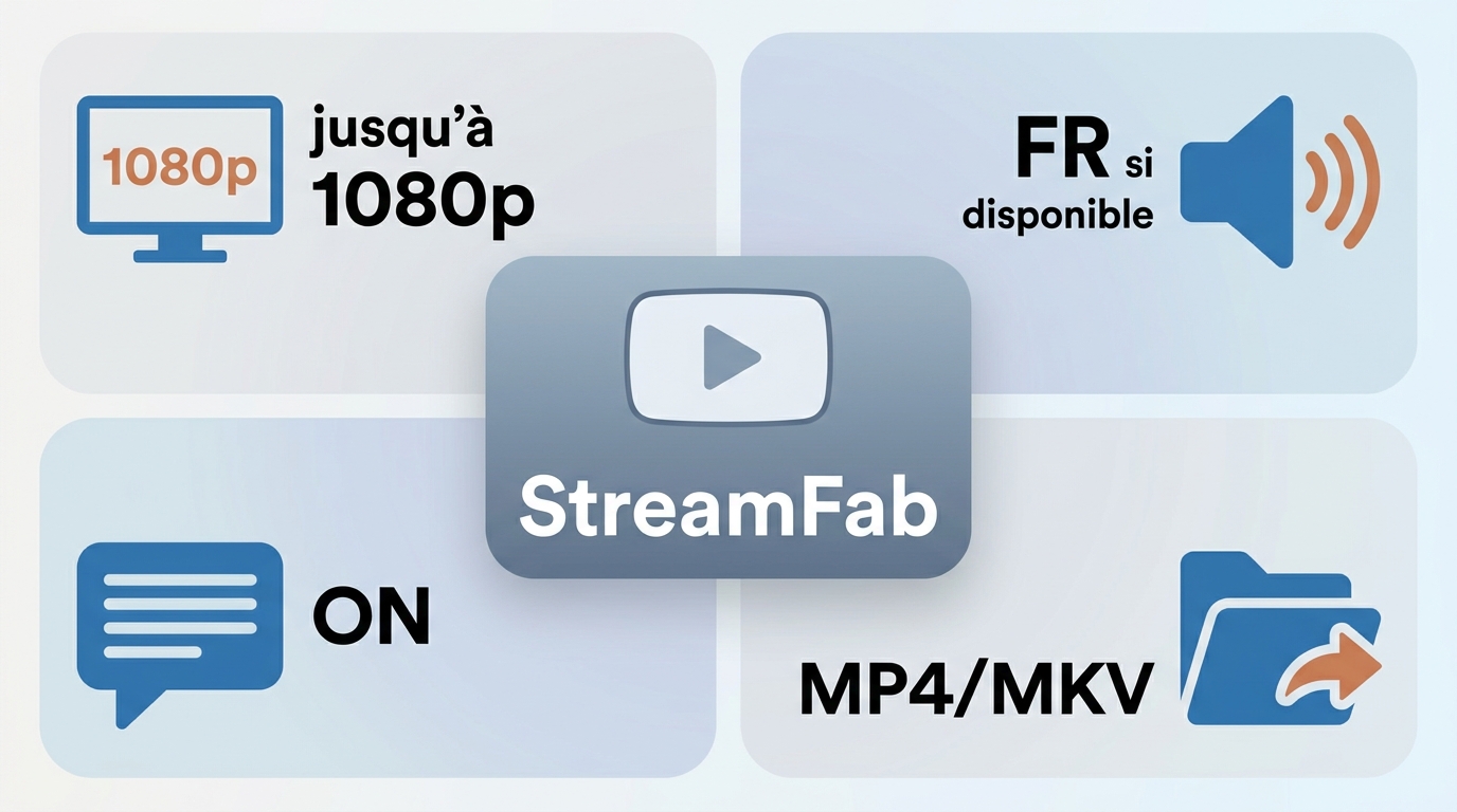 Contrôles à faire sur un fichier StreamFab : résolution, audio, sous-titres et format.